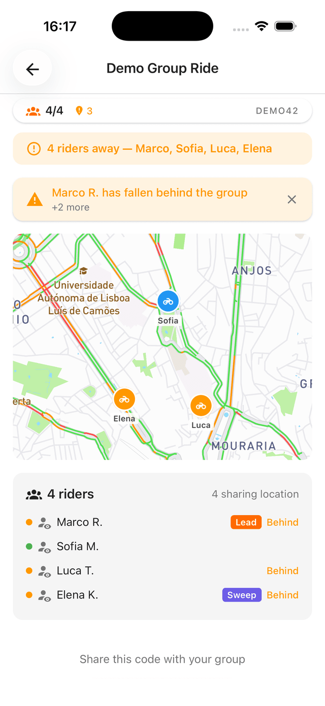 Cornr live group ride tracking
